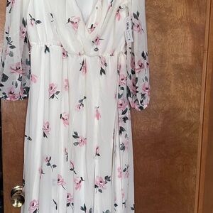 Chic White Maxi Dress with Pink Floral Design